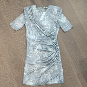 Alice+Olivia Silver Shimmer Party Dress, Size 6